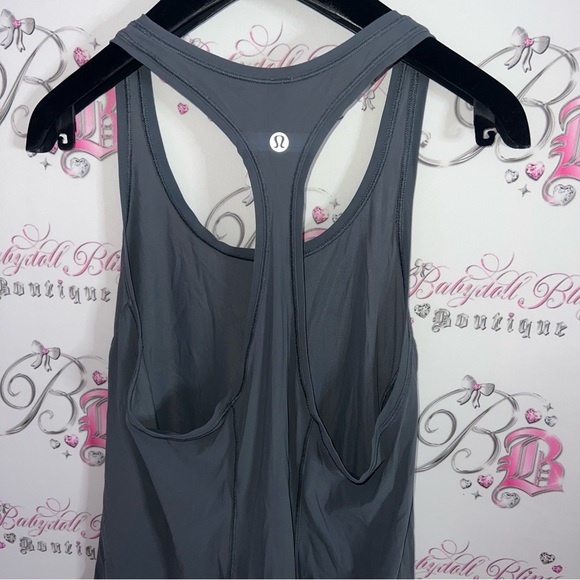 Lululemon racer back tank top workout gym yoga dark grey logo on back silver - Picture 4 of 8
